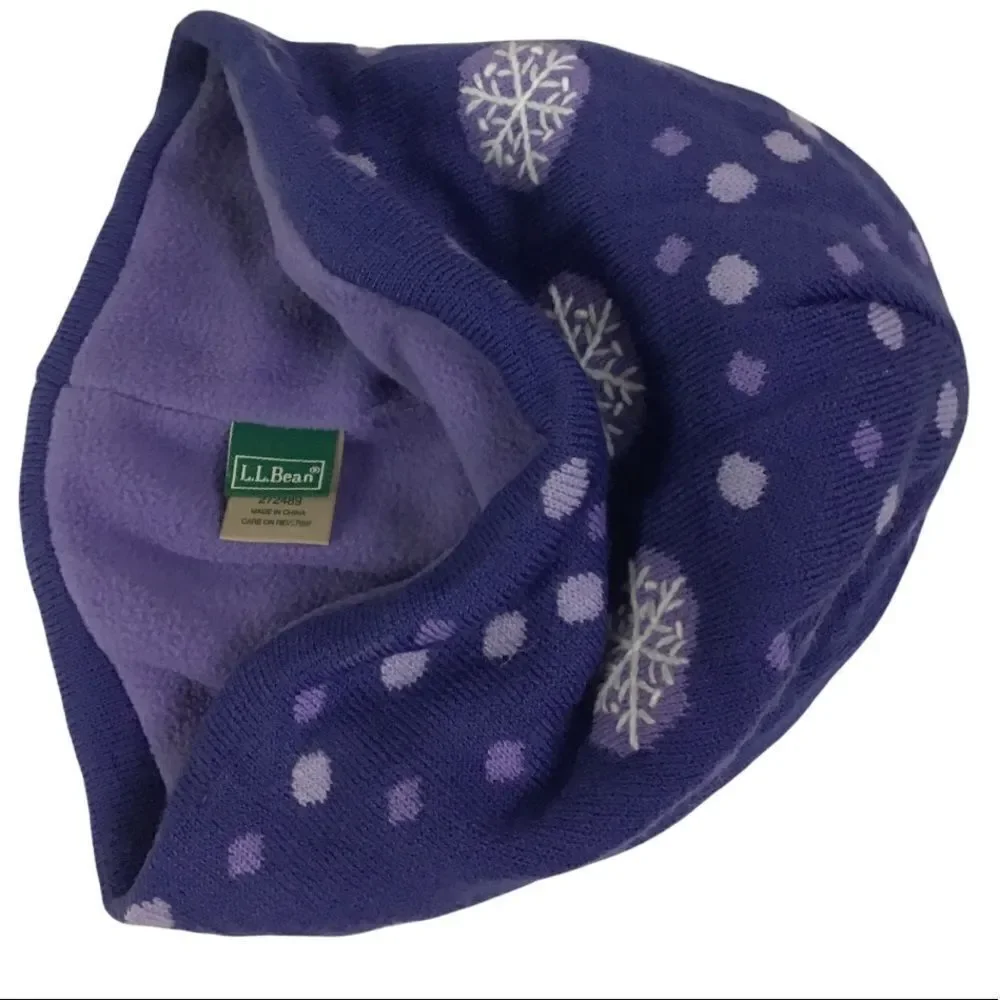 L.L. Bean Purple Snowflake Fleece Lined Girl’s Beanie Hat
